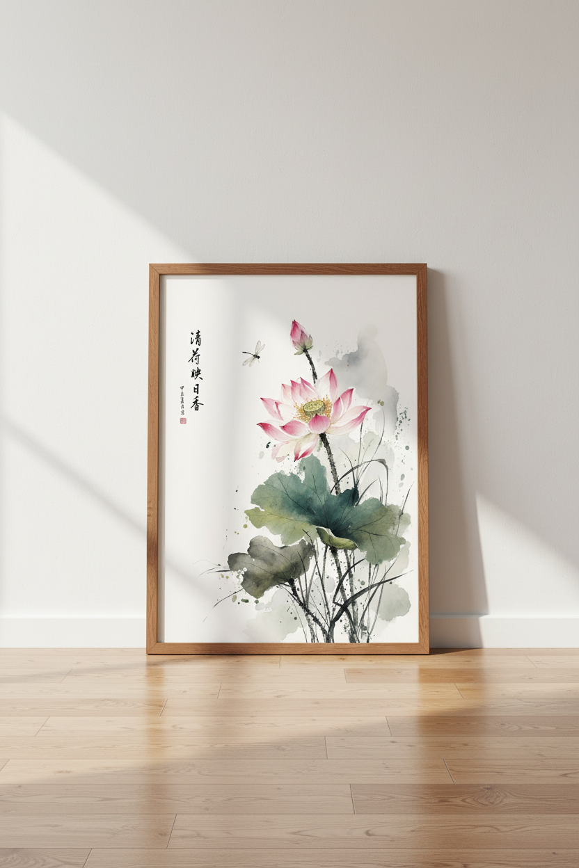 Lotus Flower Watercolor Wall Art | Zen Pink Floral Poster | Meditation Room Decor