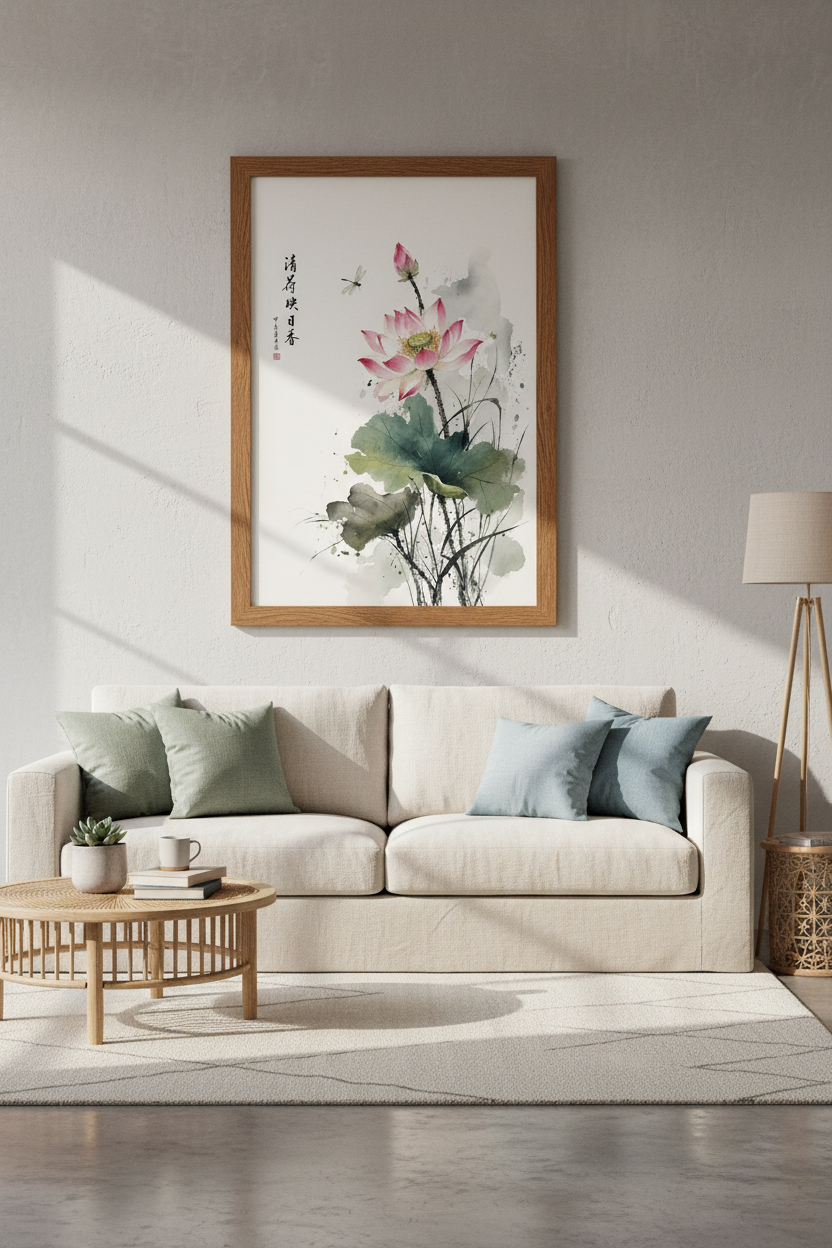 Lotus Flower Watercolor Wall Art | Zen Pink Floral Poster | Meditation Room Decor