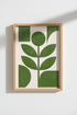Abstract Botanical Art | Forest Green Geometric Leaves, Modern Living Room Decor