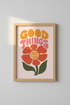 Retro Flower Quote Wall Art | Good Things Take Time, Groovy 70s Decor Poster