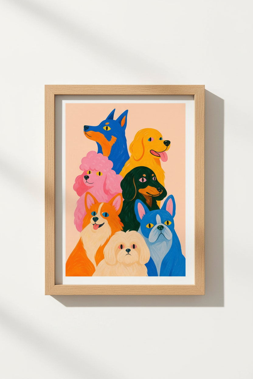 Colorful Dog Art Print | Vibrant Pet Poster, Whimsical Animal Wall Decor for Nursery Home