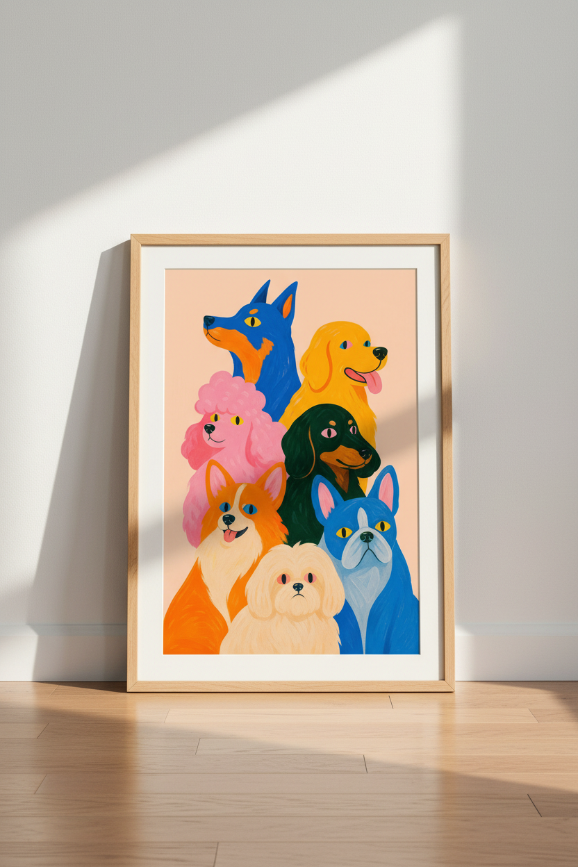 Colorful Dog Art Print | Vibrant Pet Poster, Whimsical Animal Wall Decor for Nursery Home