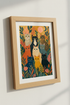 Folk Art Cats Wall Art | Whimsical Celestial Feline Poster | Boho Living Room Decor