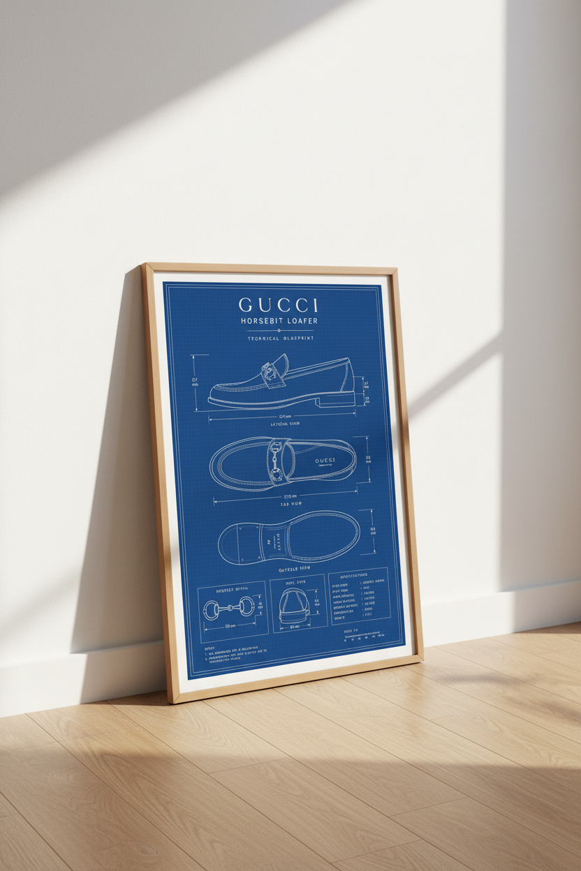 Luxury Shoe Blueprint Wall Art | Office Decor | Fashion Tech Drawing Poster