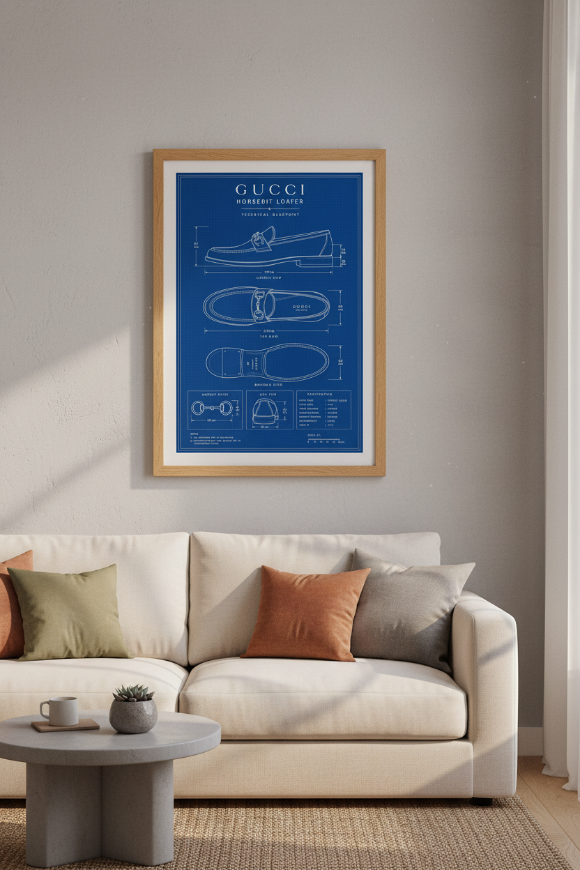 Luxury Shoe Blueprint Wall Art | Office Decor | Fashion Tech Drawing Poster