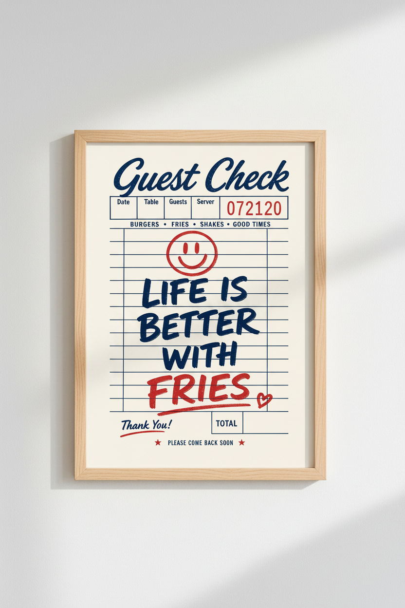 Retro Diner Wall Art Print | Kitchen Decor | Guest Check Poster