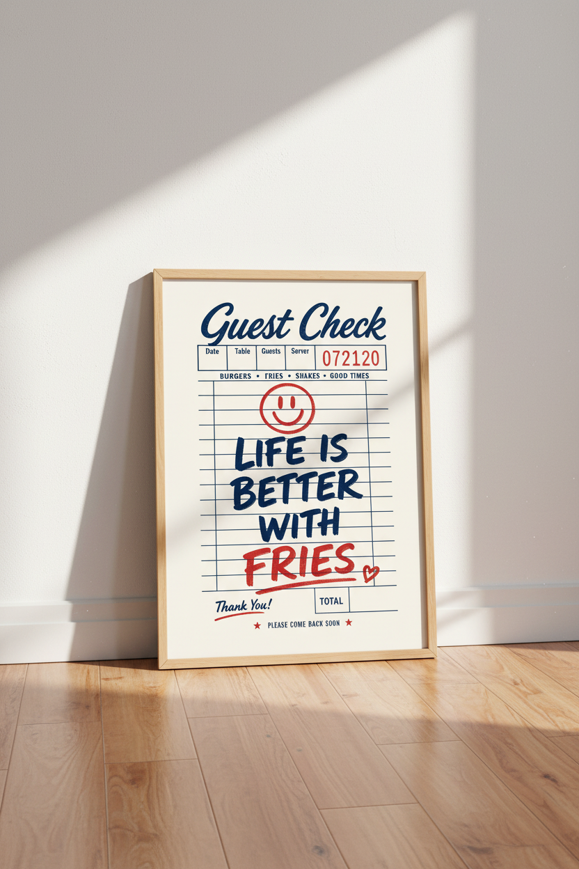 Retro Diner Wall Art Print | Kitchen Decor | Guest Check Poster