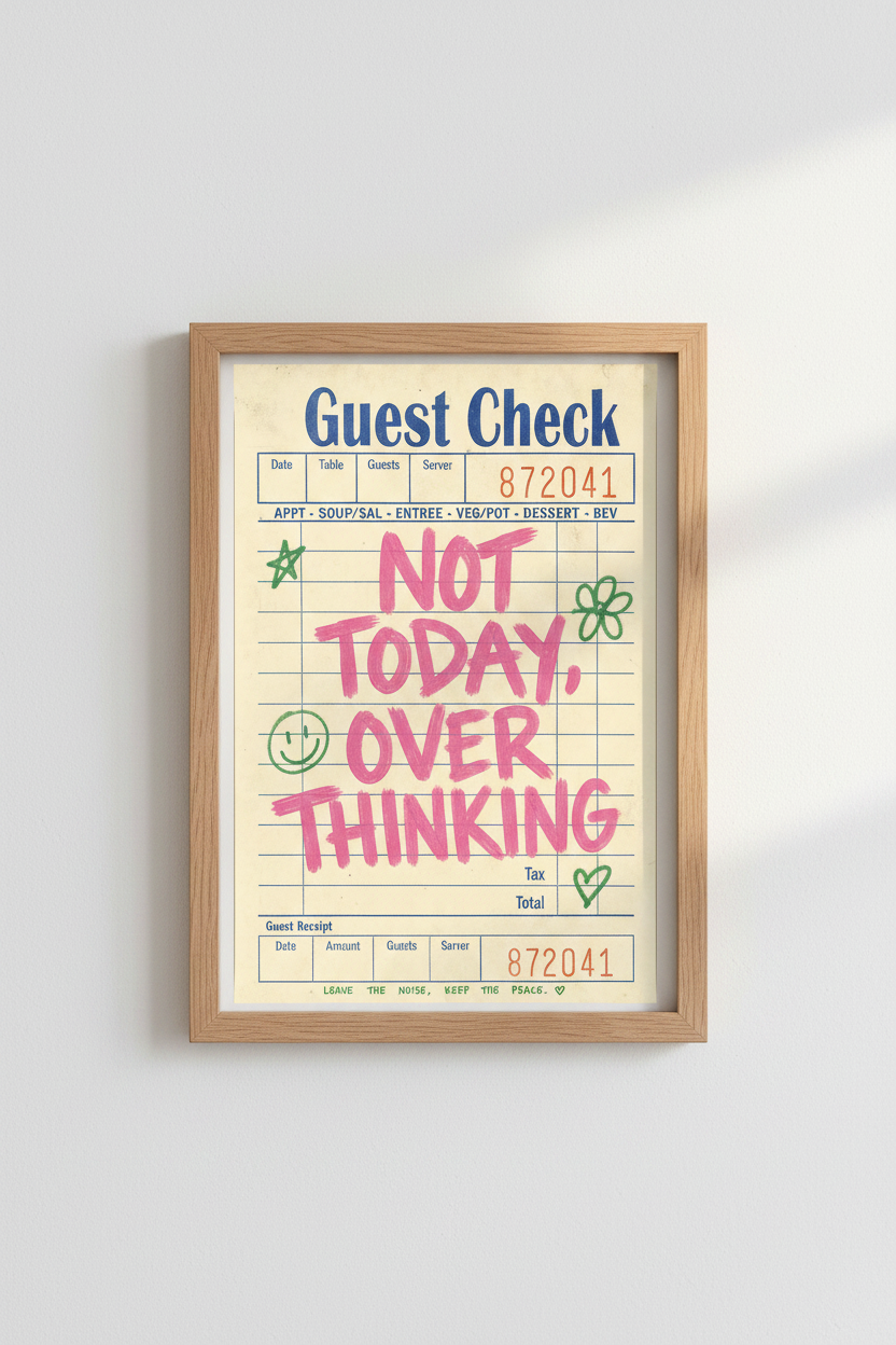 Guest Check Retro Wall Art Print | Trendy Kitchen Decor | Not Today Overthinking Poster