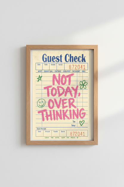Guest Check Retro Wall Art Print | Trendy Kitchen Decor | Not Today Overthinking Poster