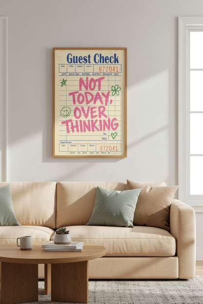 Guest Check Retro Wall Art Print | Trendy Kitchen Decor | Not Today Overthinking Poster