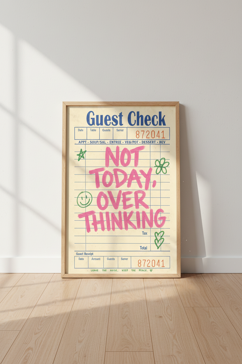 Guest Check Retro Wall Art Print | Trendy Kitchen Decor | Not Today Overthinking Poster