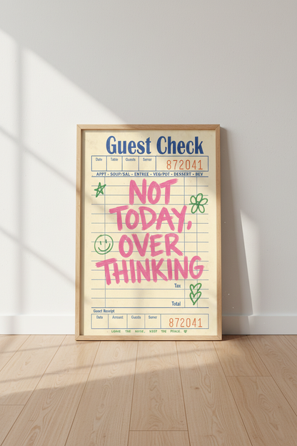 Guest Check Retro Wall Art Print | Trendy Kitchen Decor | Not Today Overthinking Poster