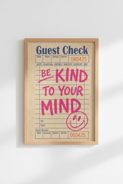Guest Check Art Print | Retro Mental Health Poster, Preppy Pink Living Room Decor