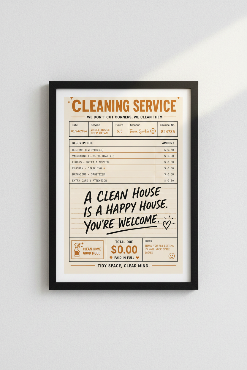 Cleaning poster | Vintage Typography Wall Art Print | Living Room Decor | Cozy Retro