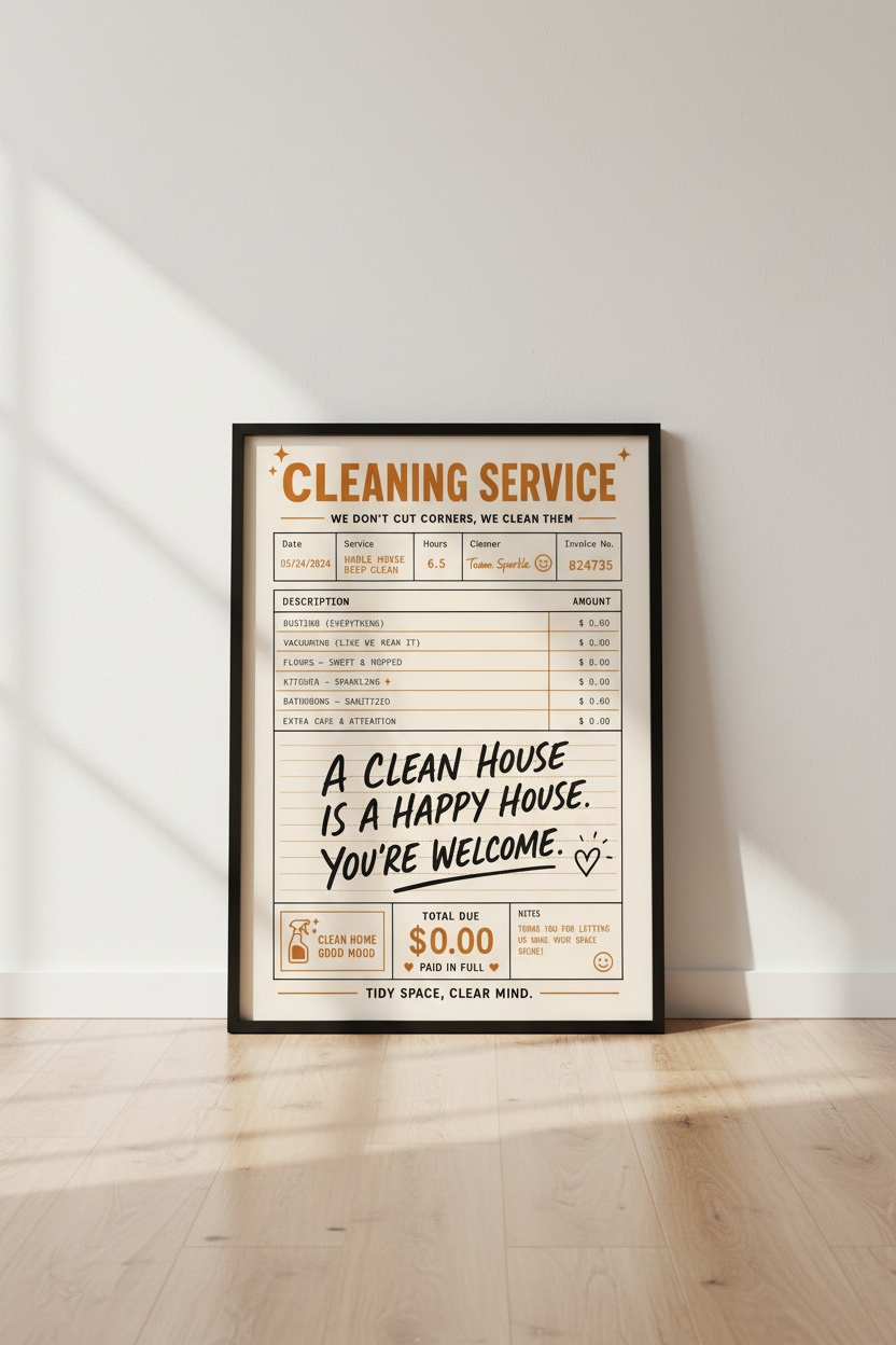 Cleaning poster | Vintage Typography Wall Art Print | Living Room Decor | Cozy Retro
