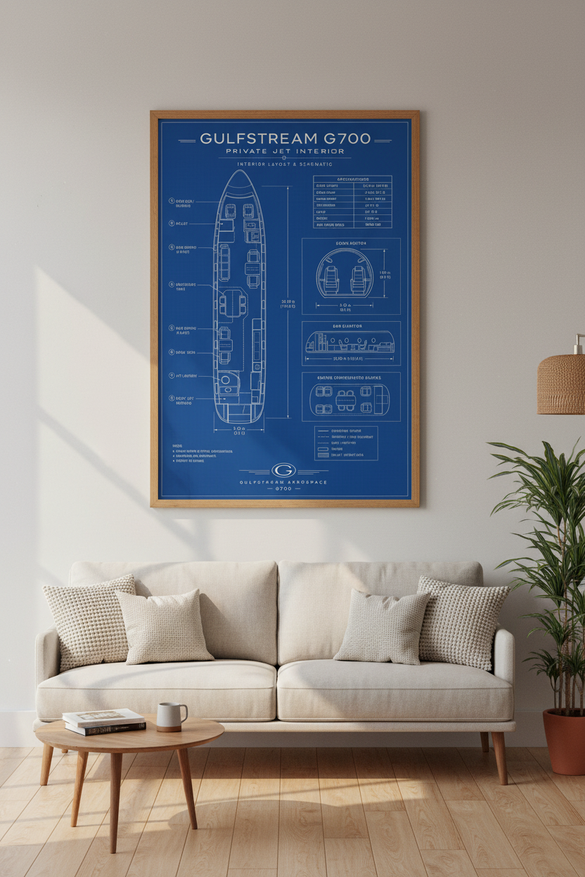 Gulfstream G700 Jet Blueprint | Private Jet Interior, Aviation Office Decor