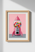 Pink Gumball Machine Print | Retro Rocket Candy Wall Art | Nursery & Playroom Decor