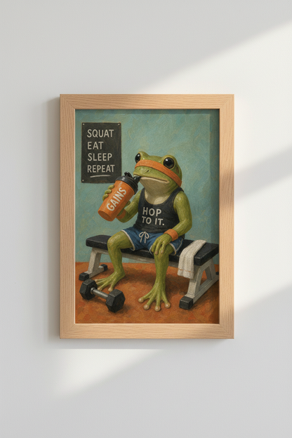 Funny Gym Wall Art | Frog Fitness Poster, Home Gym Decor &amp; Workout Humour