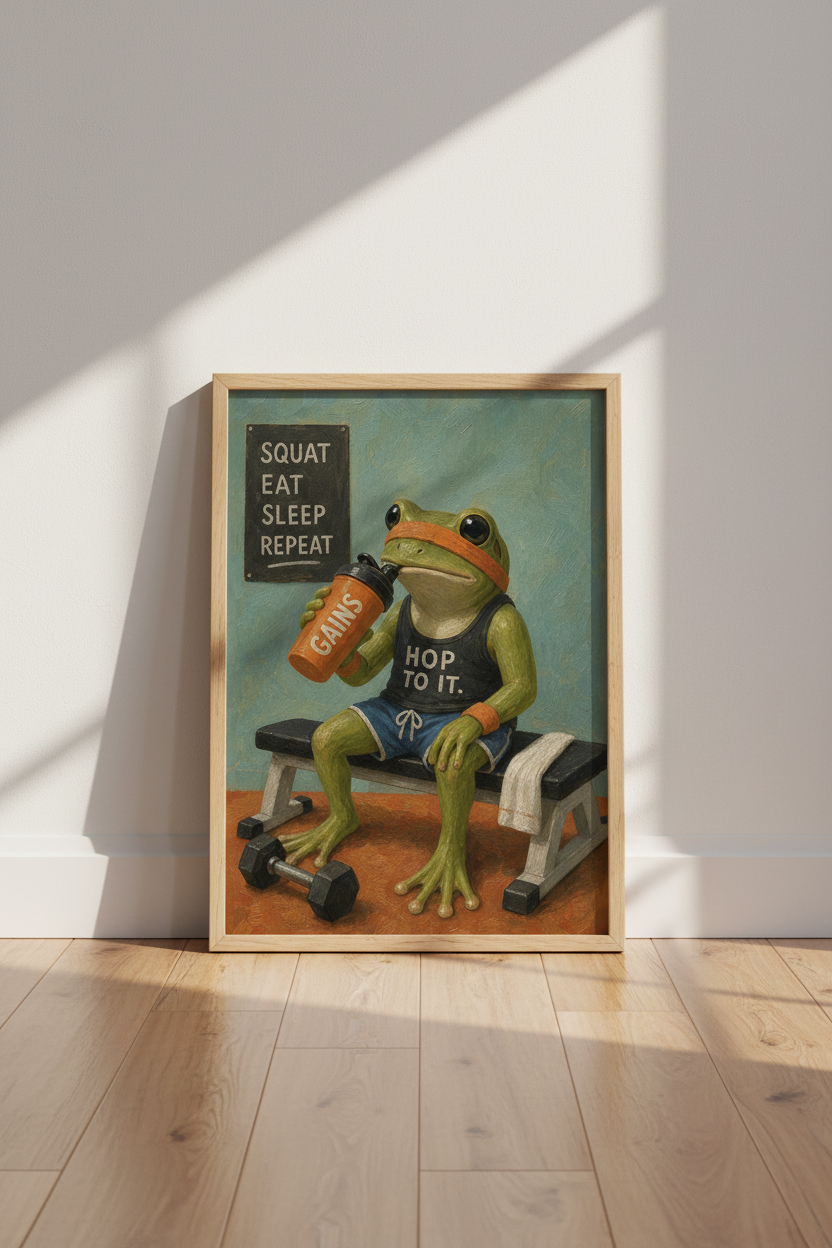 Funny Gym Wall Art | Frog Fitness Poster, Home Gym Decor &amp; Workout Humour