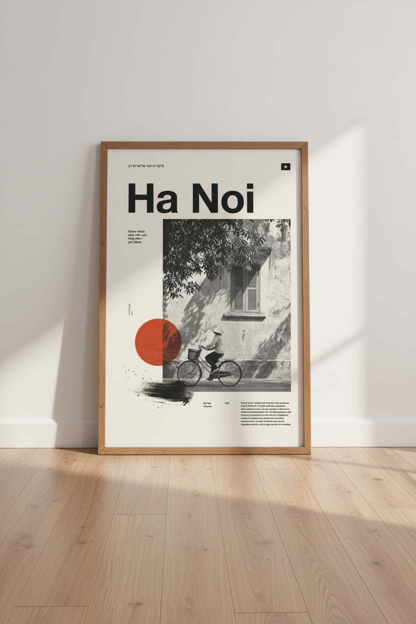 Hanoi Vietnam Travel Poster | Minimalist B&amp;W Photography, Modern Home Office Decor