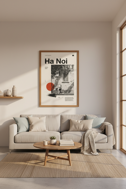 Hanoi Vietnam Travel Poster | Minimalist B&amp;W Photography, Modern Home Office Decor