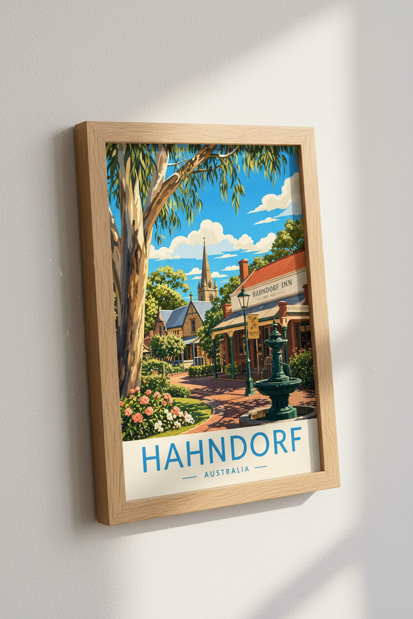 Hahndorf Australia Travel Poster | Vintage Style Adelaide Hills Print | Living Room Decor