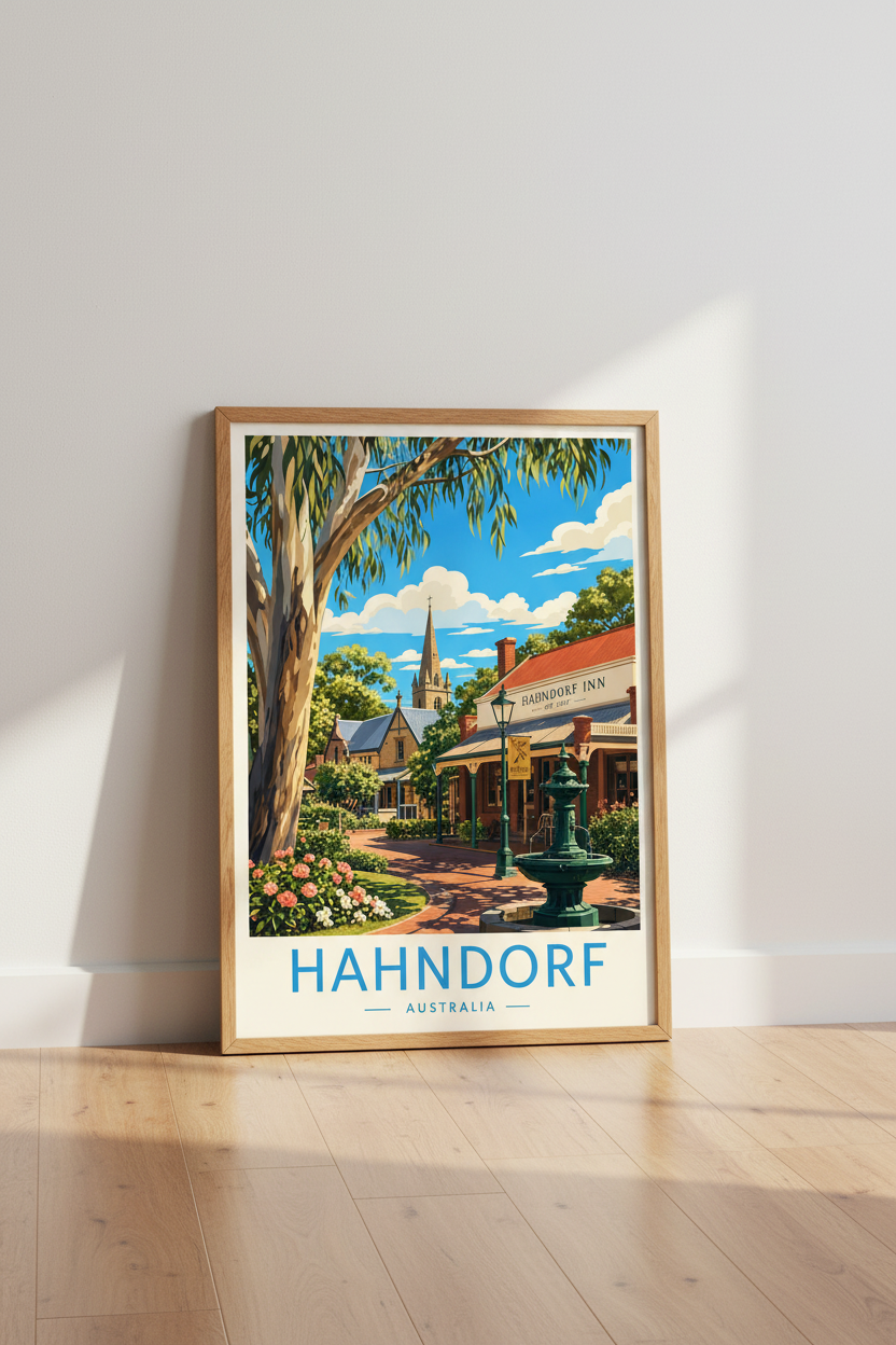 Hahndorf Australia Travel Poster | Vintage Style Adelaide Hills Print | Living Room Decor