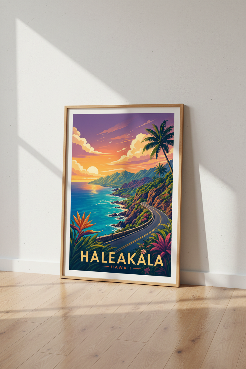 Haleakala Hawaii Wall Art Print | Travel Poster | Maui Sunset Coastal Decor