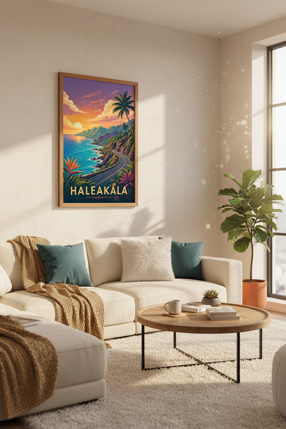 Haleakala Hawaii Wall Art Print | Travel Poster | Maui Sunset Coastal Decor