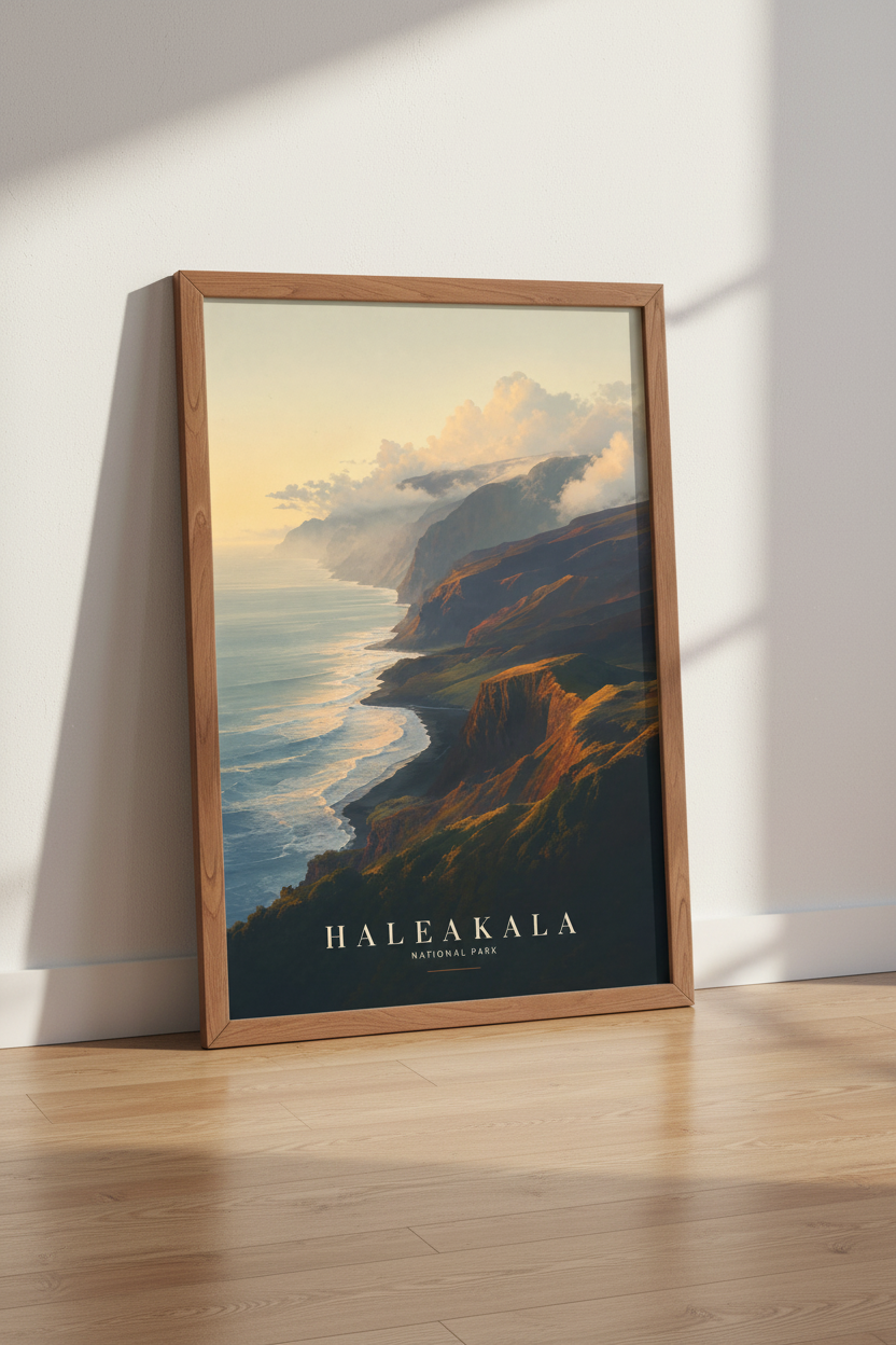 Haleakala National Park Hawaii Print | Sunset Coastal Wall Art, Maui Travel Poster
