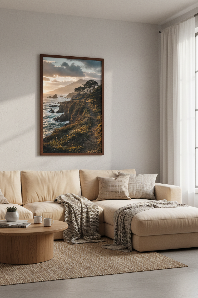 Big Sur Coastal Landscape Wall Art | Sunset Ocean Poster, Living Room Decor