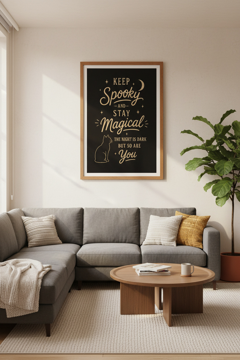 Spooky Magical Black Cat Wall Art | Gothic Home Decor | Witchy Aesthetic Poster