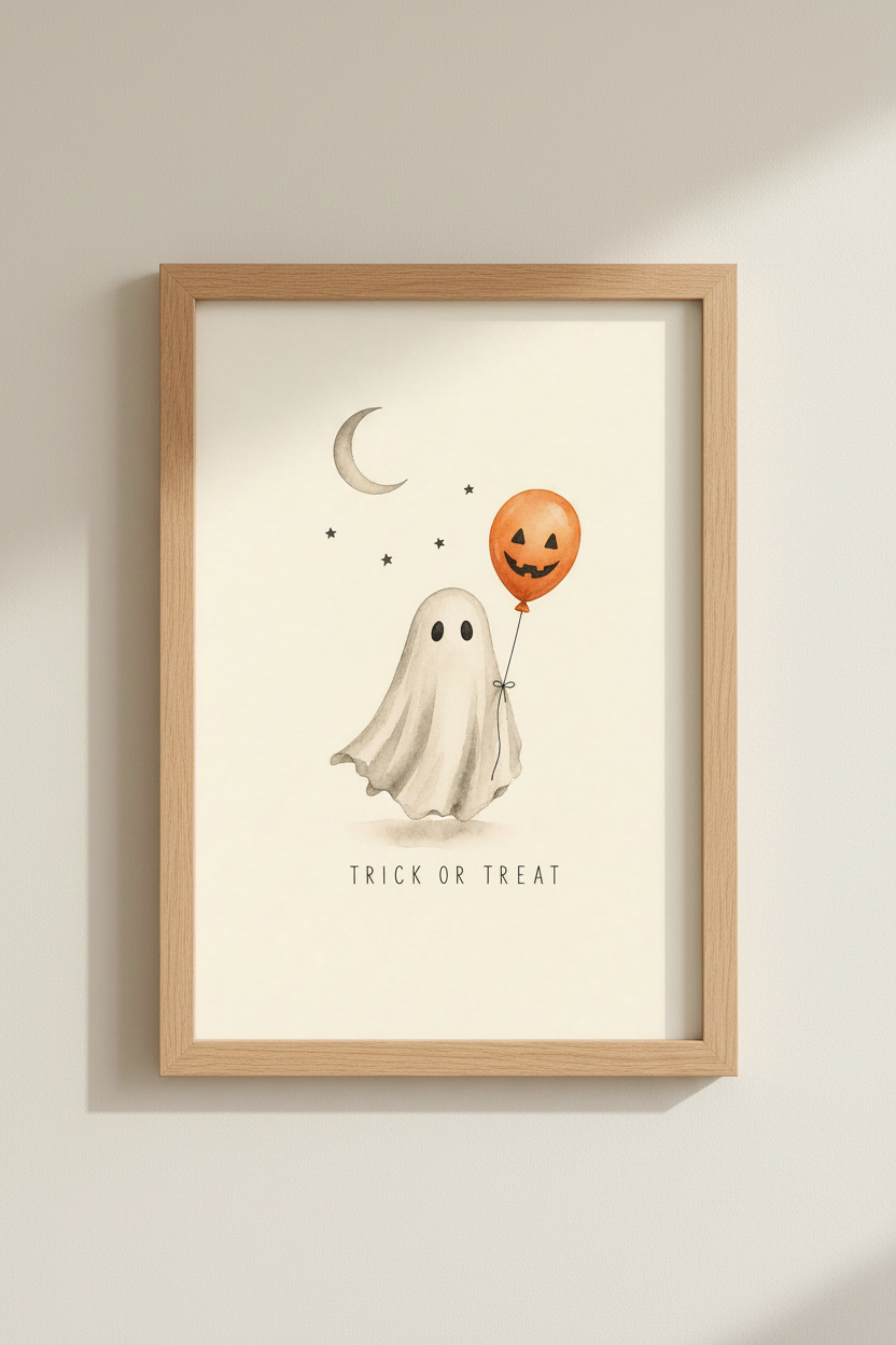 Cute Ghost Halloween Wall Art | Minimal Watercolor Trick or Treat, Nursery Decor Poster