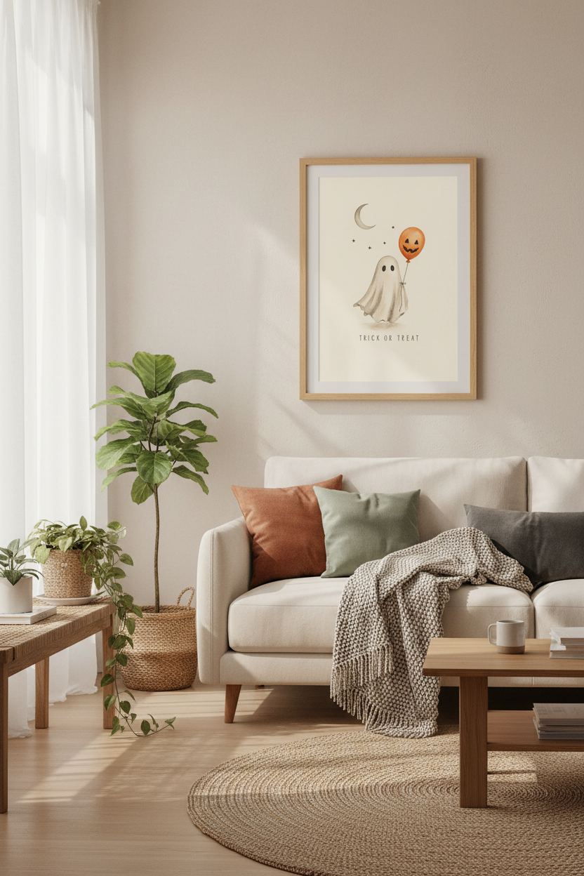 Cute Ghost Halloween Wall Art | Minimal Watercolor Trick or Treat, Nursery Decor Poster