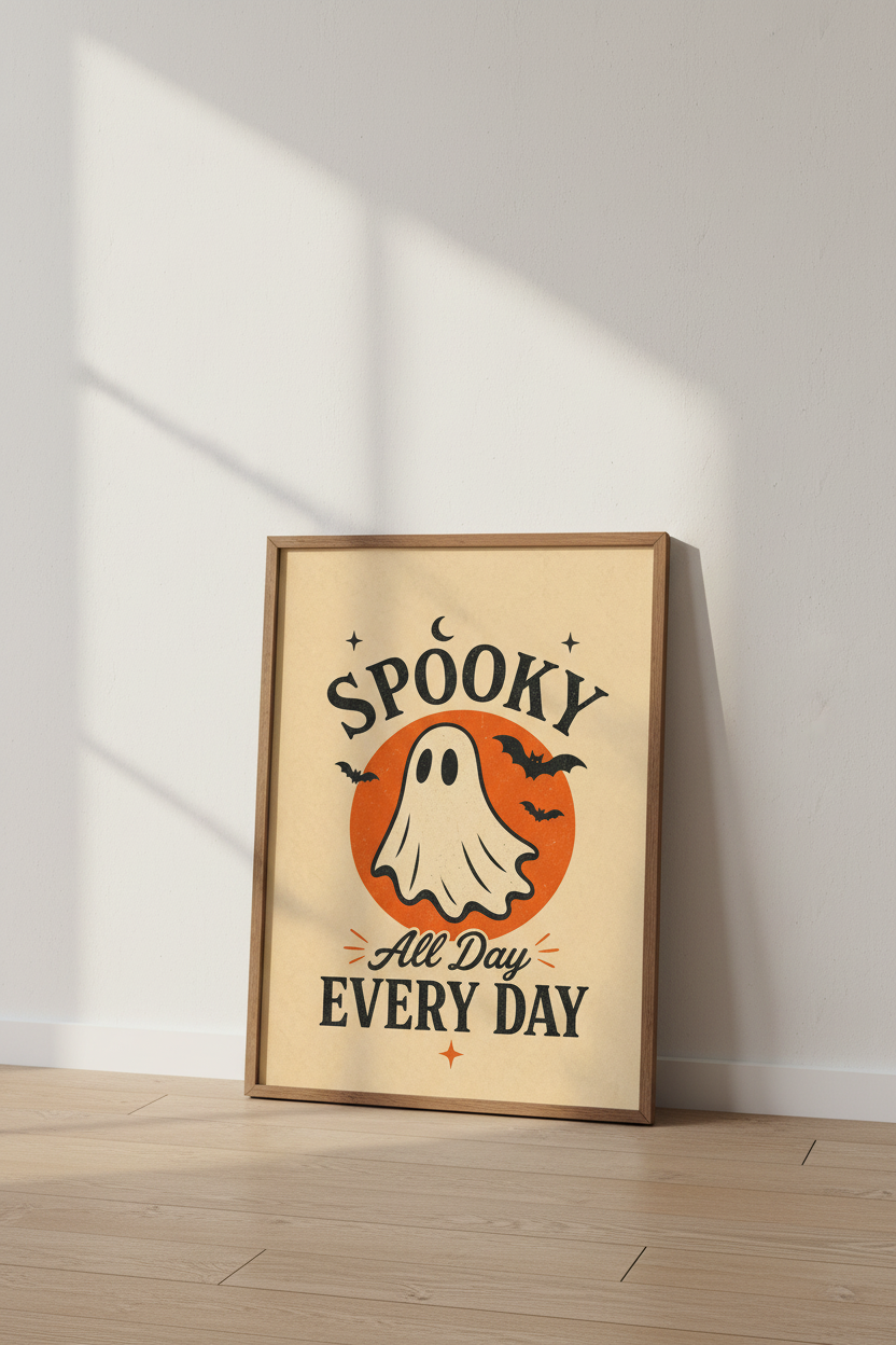 Retro Ghost Wall Art Print | Boho Halloween Decor | Spooky All Day Graphic Poster