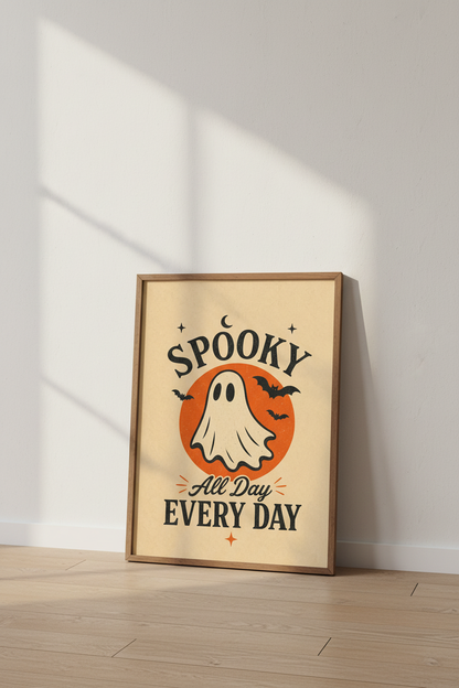 Retro Ghost Wall Art Print | Boho Halloween Decor | Spooky All Day Graphic Poster