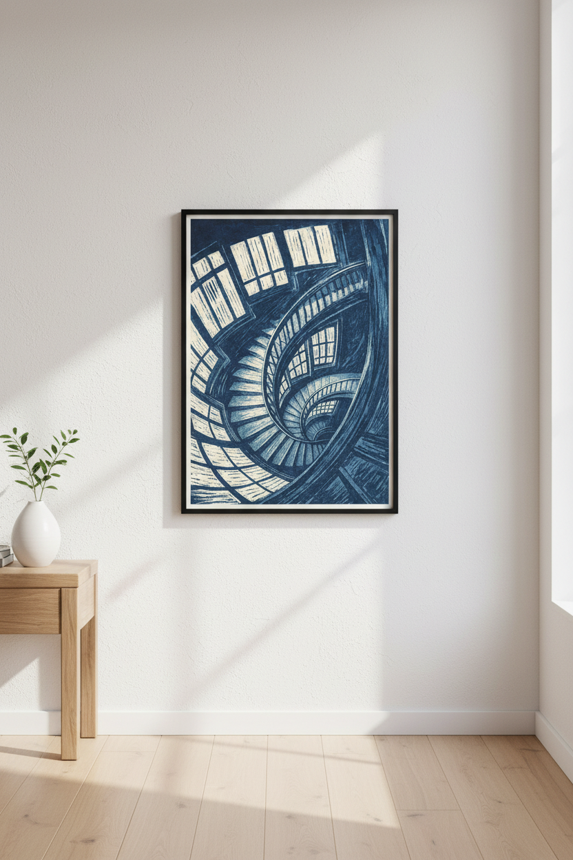 Abstract Spiral Staircase Wall Art Print | Architectural Interior Decor | Gothic Dark Academia Poster