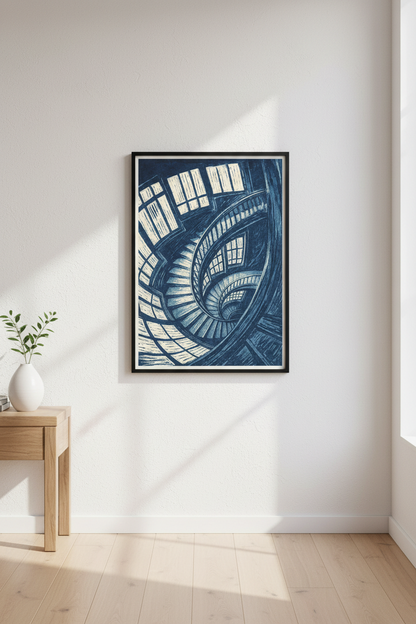 Abstract Spiral Staircase Wall Art Print | Architectural Interior Decor | Gothic Dark Academia Poster