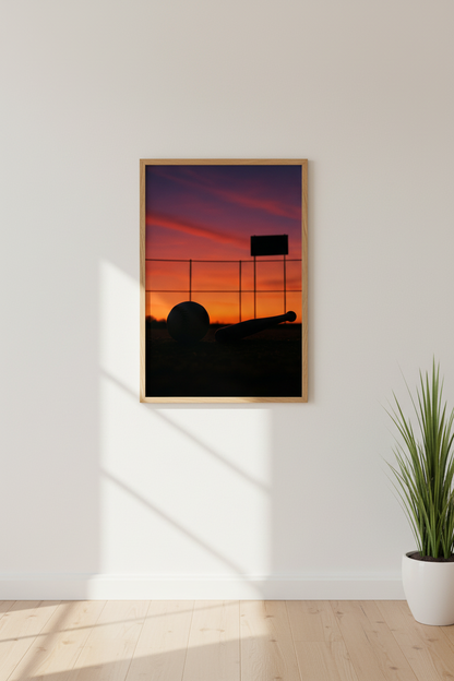 Dramatic Sunset Baseball Field Wall Art Print | Game Room Decor | Sports Aesthetic Framed Poster