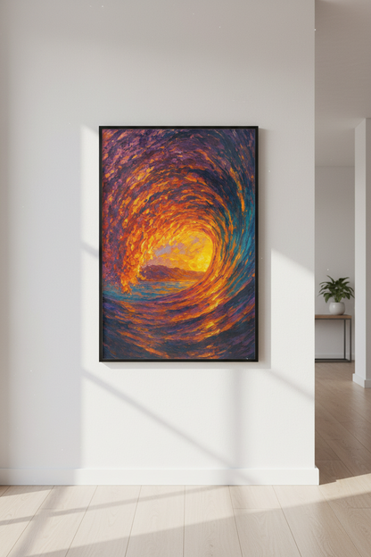 Impressionist Ocean Wave Wall Art Print | Vibrant Sunset Seascape Decor | Abstract Coastal Poster | Bright Home Office Art