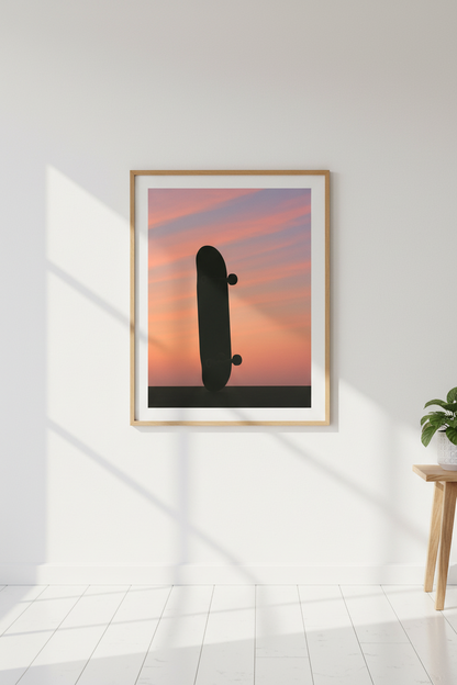 Minimalist Skateboard Wall Art Print | Teen Room Decor | Sunset Aesthetic Framed Poster | Ready To Hang Wall Art