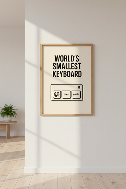 Humorous AI Keyboard Wall Art Print | Office Tech Decor | Modern Minimalist Framed Poster