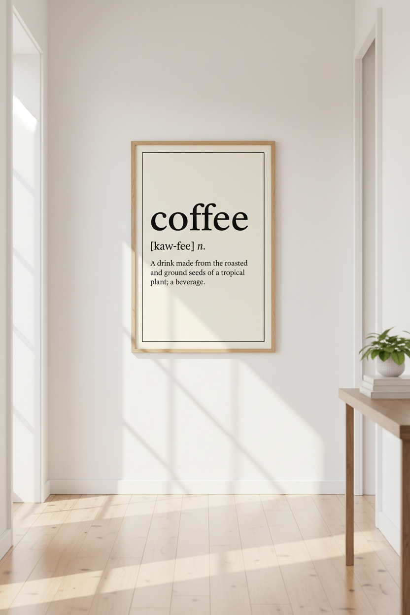 Minimalist Coffee Definition Wall Art Print | Kitchen Coffee Nook Decor | Beige Aesthetic Poster | Unframed, Framed, Digital