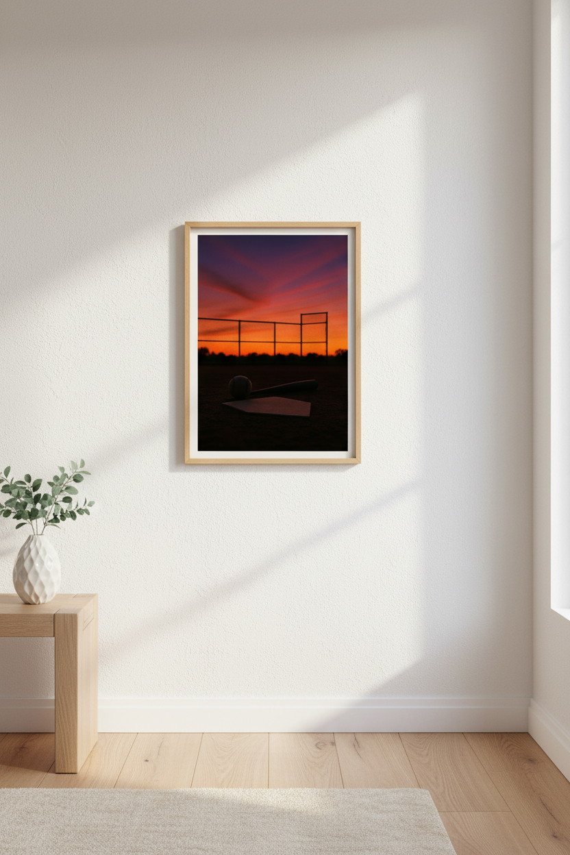 Baseball Field Sunset Wall Art Print | Man Cave Decor | Sports Fan Aesthetic Framed Poster Print | Ready to Hang