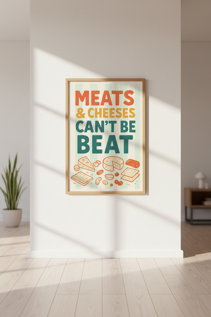 Retro Foodie Kitchen Wall Art | Meats &amp; Cheeses Kitchen Decor | Cozy Dining Room Poster | Charcuterie Digital Print Gift