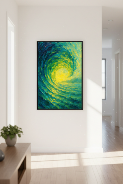 Abstract Wave Wall Art Print | Ocean Living Room Decor | Vibrant Teal Yellow Swirl Poster | Modern Coastal Aesthetic Original Art