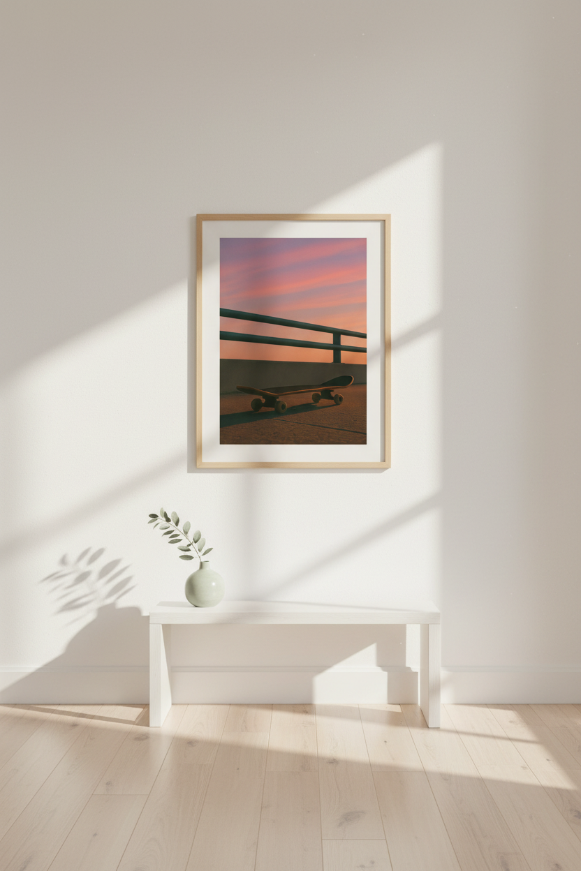 Aesthetic Sunset Skater Wall Art Print | Teen Room Decor | Framed Skateboard Minimalist Poster | Ready to Hang Art