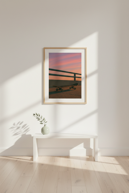 Aesthetic Sunset Skater Wall Art Print | Teen Room Decor | Framed Skateboard Minimalist Poster | Ready to Hang Art