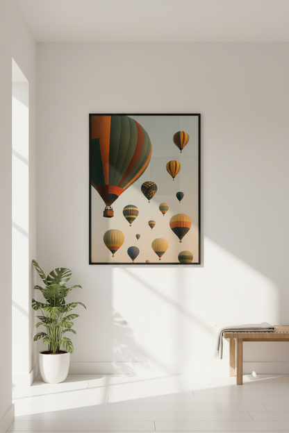 Minimalist Hot Air Balloon Wall Art Print | Boho Living Room Decor | Aesthetic Dreamy Sky Poster | Travel Art Unframed or Framed