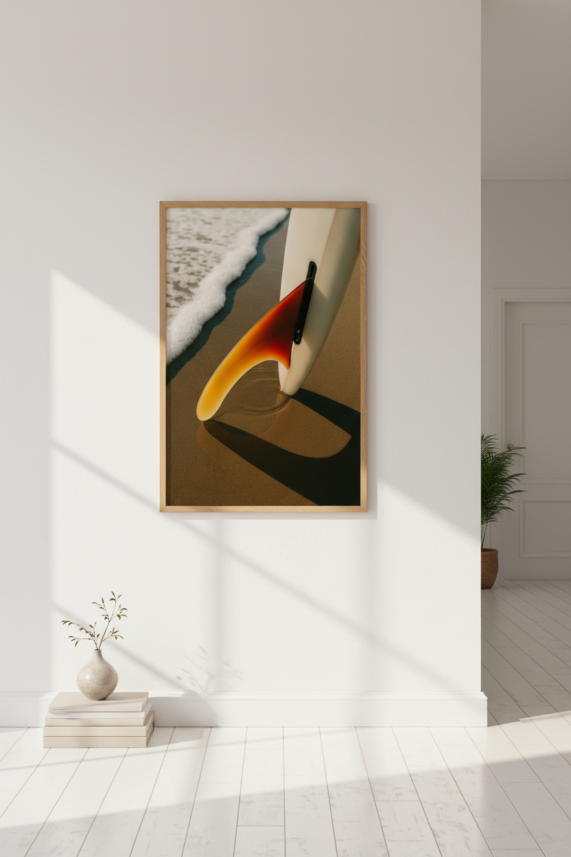 Coastal Surfboard Fin Wall Art Print | Boho Beach House Decor | Aesthetic Framed Poster | Surf Ocean Ready to Hang